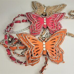 3 Butterfly Chain Belts- Orange Beige- Pink Butterfly Chain Waist Loop Belts